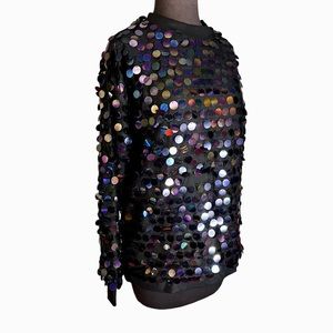 Macaron Black Oversized Disco Sequin Paillette Iredescent Knit Pullover